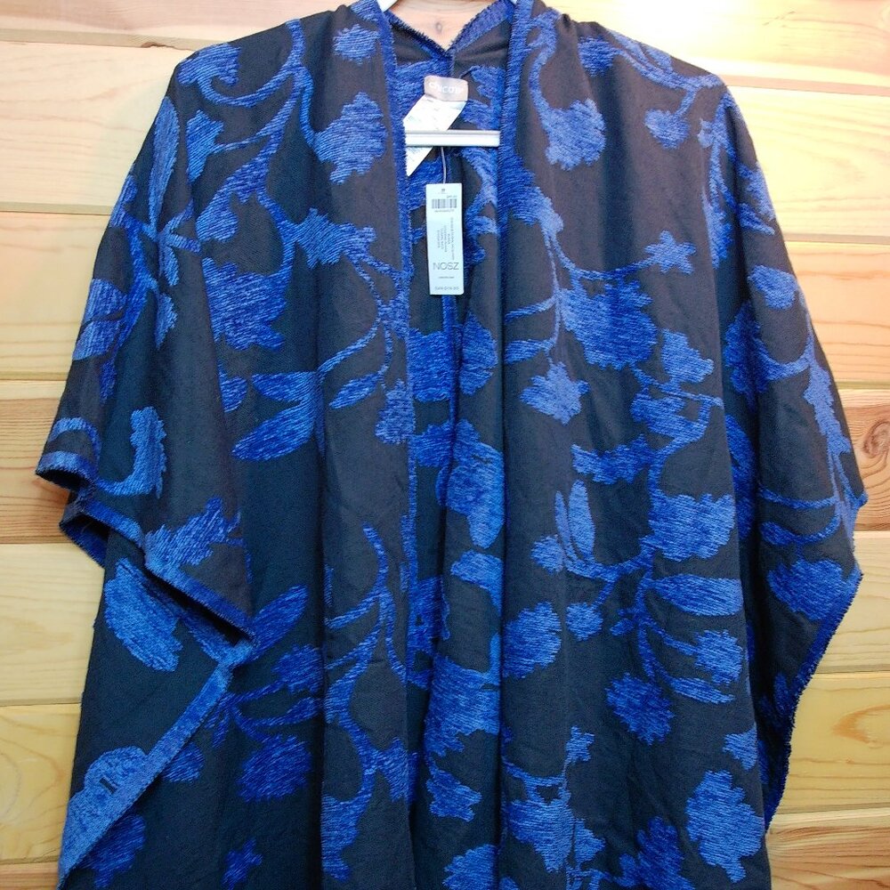 NWTS Chicos Chenelle Jacquard Knit Ruana Wrap Floral Classic Navy One Size